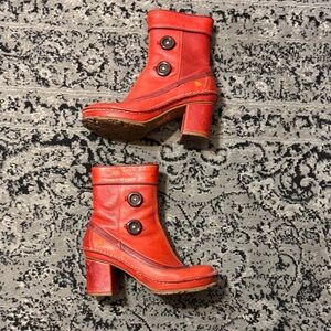Stylish Red Leather Ankle Boots
